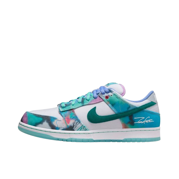 Futura Laboratories x Nike SB Dunk Low White and Geode Teal