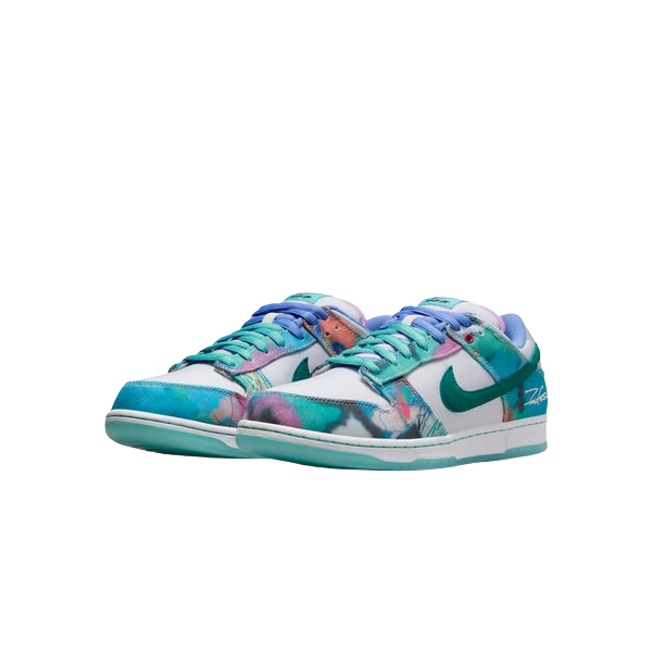 Futura Laboratories x Nike SB Dunk Low White and Geode Teal