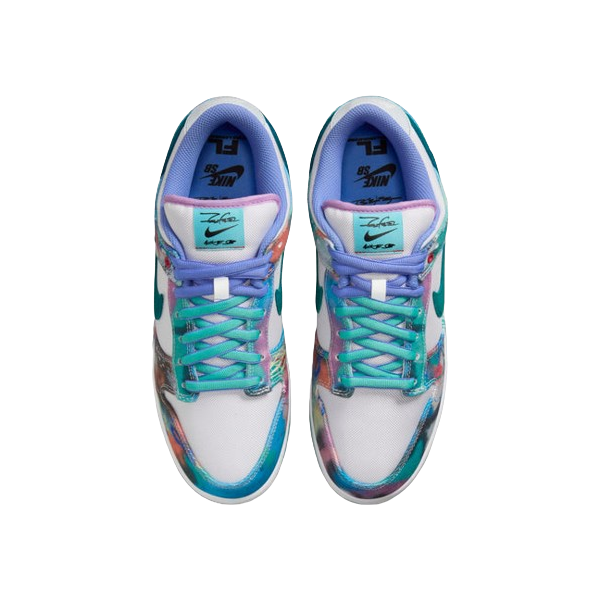 Futura Laboratories x Nike SB Dunk Low White and Geode Teal